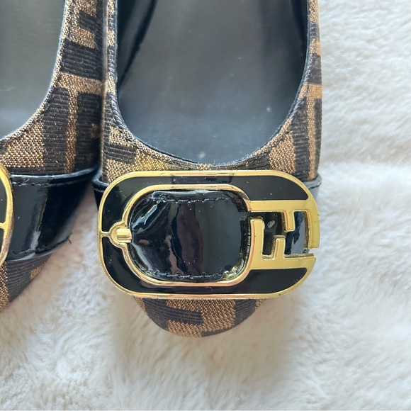 Fendi Zucca Print Buckle Heeled Ballet Flats Size 36 - Picture 12 of 12